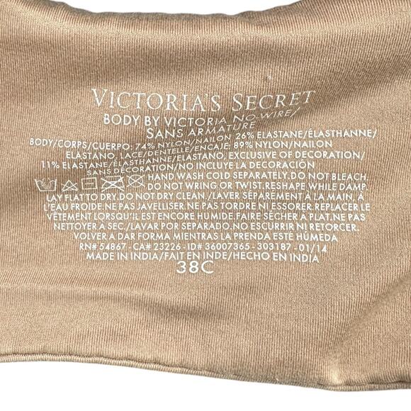 Victorias Secret Beige Lace Trim Adjustable Straps No‎ Wire Bra Womens Size 38C - Picture 4 of 4